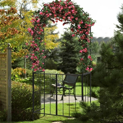 Costway Garden Arch Arbor Trellis With Gate 7.5 Ft Patio Archway Pergola For Wedding 1 Costway Garden Arch Arbor Trellis With Gate 7.5 Ft Patio Archway Pergola For Wedding