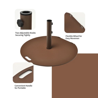 Costway Patio 50LBS Umbrella Base Market Umbrella Stand Wheels Handle Brown 8 Costway Patio 50LBS Umbrella Base Market Umbrella Stand Wheels Handle Brown - Image 8