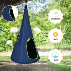 Costway 32'' Kids Nest Swing Chair Hanging Hammock Seat For Indoor Outdoor GreenBlue