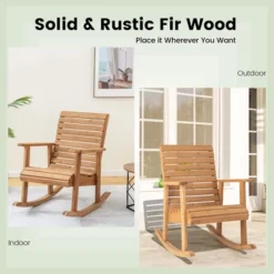 Costway 2 PCS Patio Wooden Rocking Chair High Back Fir Wood Armchair Natural Garden Yard -Costway GUEST 35854b9e 31f0 45fa 8caf e6fadec6980f 1
