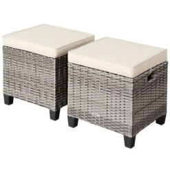 Costway 2PCS Patio Rattan Cushioned Ottoman Seat Foot Rest Table -Costway GUEST 35891ec1 5d67 4dc8 abb6 31612eacfd0b