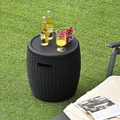 Costway 9.5 Gallon 4-in-1 Patio Rattan Cool Bar Cocktail Table Side Table BrownBlack