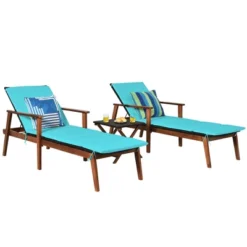 Costway 3PCS Patio Rattan Lounge Chair Folding Table Set Chaise Wood Cushioned WhiteTurquoise 18 Costway 3PCS Patio Rattan Lounge Chair Folding Table Set Chaise Wood Cushioned WhiteTurquoise -Costway GUEST 363e2821 8205 4397 b913 70f556cec9c0