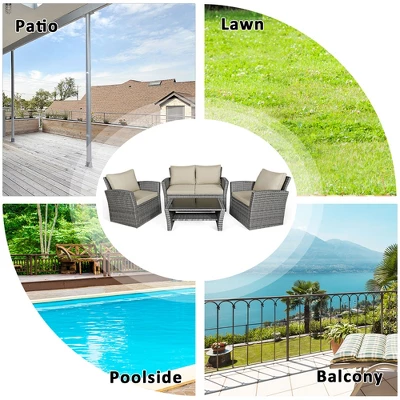 Costway 4PCS Patio Rattan Furniture Set Sofa Table Storage Shelf Cushion 5 Costway 4PCS Patio Rattan Furniture Set Sofa Table Storage Shelf Cushion - Image 5