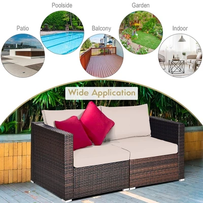 Costway 2PCS Patio Rattan Corner Sofa Sectional Furniture Cushion 4 Costway 2PCS Patio Rattan Corner Sofa Sectional Furniture Cushion - Image 4