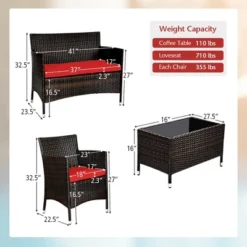 Costway 4PCS Patio Furniture Set Rattan Conversation Set W/ Tempered Glass Coffee Table Cushion Red -Costway GUEST 3682a35a b2ba 4b3d a073 2cce38b429bc