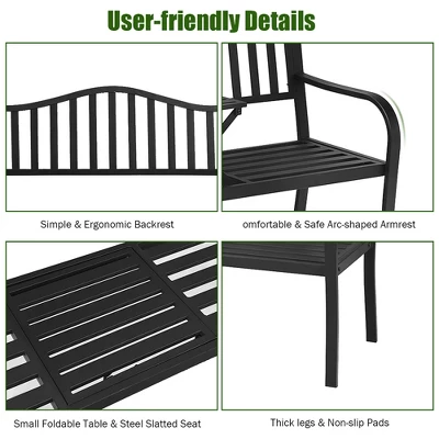 Costway Patio Garden Bench Steel Frame Adjustable Center Table Outdoor Porch Loveseats 4 Costway Patio Garden Bench Steel Frame Adjustable Center Table Outdoor Porch Loveseats - Image 4