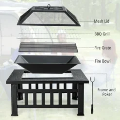 Costway 32'' 3 In 1 Outdoor Square Fire Pit Table W/ BBQ Grill, Rain Cover For Camping 14 Costway 32'' 3 In 1 Outdoor Square Fire Pit Table W/ BBQ Grill, Rain Cover For Camping -Costway GUEST 3695ed84 4dfa 47b8 a074 eac4b5dbed34