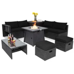 Costway 9PCS Patio Rattan Furniture Set Fire Pit Space-saving W/ Cushion Cover -Costway GUEST 36cb4397 94e1 4f48 b123 b32340acd8a5