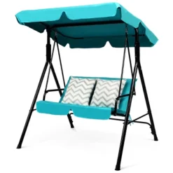 Costway Loveseat Patio Canopy Swing Glider Hammock Cushioned Blue -Costway GUEST 36eb0c31 e39d 42f2 a39f 0c1b943c0ed0