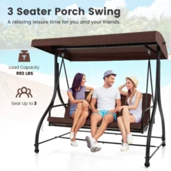 Costway 3-Seat Outdoor Converting Patio Swing Glider Adjustable Canopy Porch Swing Coffee/Black/Red -Costway GUEST 373c9844 c9c2 4b96 a82f 66e67820ebec