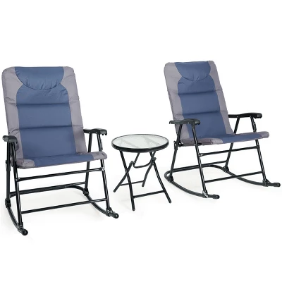 Costway 3PCS Folding Bistro Set Rocking Chair Cushioned Table Garden Blue 9 Costway 3PCS Folding Bistro Set Rocking Chair Cushioned Table Garden Blue - Image 9