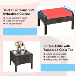 Costway 5 PCS Patio Rattan Furniture Set Sofa Ottoman Table W/Cushion Garden Red -Costway GUEST 3752291e 8f6d 4d38 bd1f 64f25c978545