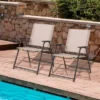 Costway 2 Pcs Patio Folding Sling Dining Chairs Armrests Steel Frame Outdoor Beige/Grey