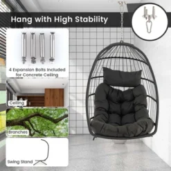 Costway Hanging Egg Chair Wicker Swing Hammock Chair With Head Pillow & Seat Cushion Gray 16 Costway Hanging Egg Chair Wicker Swing Hammock Chair With Head Pillow & Seat Cushion Gray -Costway GUEST 377ccd73 a5ba 4e77 a50e cabee410626e