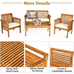 Costway 4 PCS Outdoor Acacia Wood Sofa Furniture Set Cushioned Chair Coffee Table Garden -Costway GUEST 3782758b d142 4a84 9cb5 6b199a1536ce