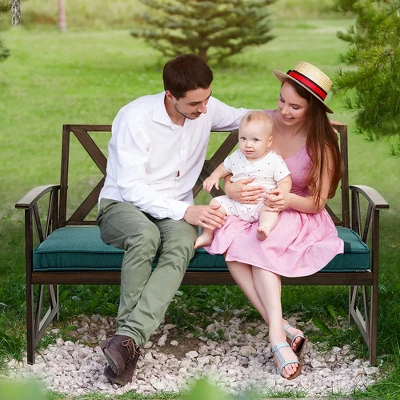 Costway Outdoor Garden Park Bench With Padded Cushion Wood Grain Coated Heavy Duty Frame 2 Costway Outdoor Garden Park Bench With Padded Cushion Wood Grain Coated Heavy Duty Frame - Image 2