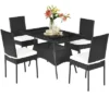 Costway 5PCS Patio Rattan Dining Set Cushioned Chair Table W/Glass Top Garden Furniture