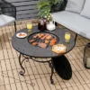 Costway 35.5'' Patio Fire Pit Dining Table Charcoal Wood Burning W/ Cooking BBQ Grate