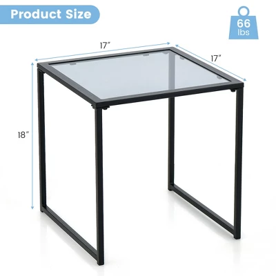 Costway Patio Side Table Outdoor 17'' Tempered Glass End Coffee Table For Porch Garden 2 Costway Patio Side Table Outdoor 17'' Tempered Glass End Coffee Table For Porch Garden - Image 2