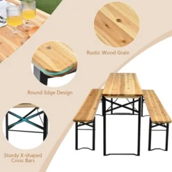 Costway 3 PCS Beer Table Bench Set Folding Wooden Top Picnic Table Patio Garden 16 Costway 3 PCS Beer Table Bench Set Folding Wooden Top Picnic Table Patio Garden -Costway GUEST 37fb79d7 f6c3 4d0b af49 32a39b6b4407