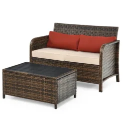 Costway 2PCS Patio Rattan Furniture Set Cushioned Loveseat Table Garden Deck -Costway GUEST 382dcea8 5bbc 4ac4 b6ad bd5b83ff7a65