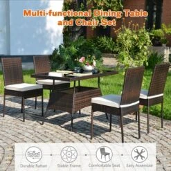 Costway 10 PCS Patio Rattan Dining Set Glass Table High Back Chair Garden Deck Mix Brown -Costway GUEST 3843c962 ee9f 4eeb 8ca9 7da518a7f736