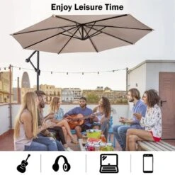 Costway 10' Hanging Umbrella Patio Sun Shade Offset Outdoor Market W/t Cross Base Beige -Costway GUEST 386e6746 9f5c 455d 862b eed28fb46d77