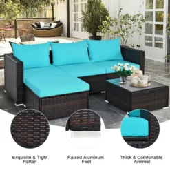Costway 5PCS Patio Furniture Set Sectional Conversation Sofa Set W/ Coffee Table Blue -Costway GUEST 387cb88d 5d71 46cc 93ac 3aa7e2e2be73