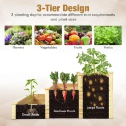 Costway 3-Tier Raised Garden Bed Wood Planter Kit For Flower Vegetable Herb 48x 48x 22in -Costway GUEST 38a2a34b 7fd3 4bbe 83af 799404efb577