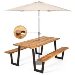 Costway Patented Picnic Table With 2 Benches 70'' Dining Table Set With Seats And Umbrella Hole 17 Costway Patented Picnic Table With 2 Benches 70'' Dining Table Set With Seats And Umbrella Hole -Costway GUEST 38a85078 ab1d 4674 9158 1e820f498a21
