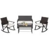 Costway 4PCS Patio Rattan Wicker Rocking Chairs Loveseat Table Rocker Set Cushions Porch
