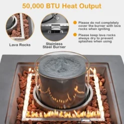 Costway 28'' Patio Fountain Fire Pit Table 50,000 BTU Square Propane Fire Pit WithPVC Cover -Costway GUEST 393d4aae 43af 4fc3 b916 7d43462b7ca5