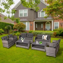 Costway 4PCS/8PCS Patio Rattan Furniture Set Coffee Table Cushioned Sofa Garden Lawn Gray 21 Costway 4PCS/8PCS Patio Rattan Furniture Set Coffee Table Cushioned Sofa Garden Lawn Gray -Costway GUEST 3959b31d e57f 4d97 877f a142a56e62fc