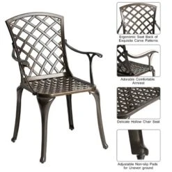 Costway Outdoor Cast Aluminum Arm Dining Chairs Set Of 2 Patio Bistro Chairs, Brown -Costway GUEST 397f964c 1a7b 41ae bb75 c16c6955fd0a