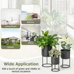 Costway 3 Metal Planter Pot Stand Modern Decorative Flowerpots Set With Drainage Holes -Costway GUEST 39ba2b44 3d1b 49cf b9f2 6474ee8f52ea