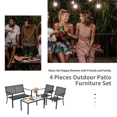 Costway 4 PCS Patio Furniture Set Sofa Coffee Table Steel Frame Garden 7 Costway 4 PCS Patio Furniture Set Sofa Coffee Table Steel Frame Garden - Image 7