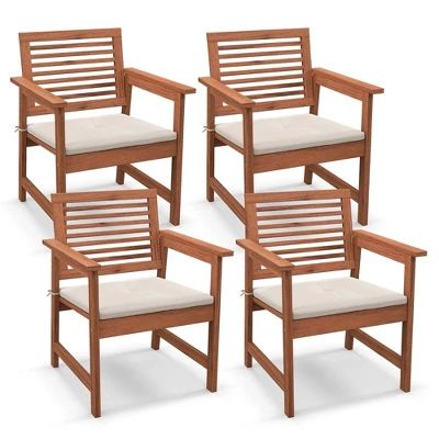 Costway Outdoor Dining Chair Patio Solid Wood Chairs With Comfortable Cushions 8 Costway Outdoor Dining Chair Patio Solid Wood Chairs With Comfortable Cushions - Image 8
