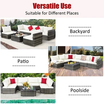 Costway 7PCS Patio Rattan Furniture Set Sectional Sofa Garden White Cushion 9 Costway 7PCS Patio Rattan Furniture Set Sectional Sofa Garden White Cushion - Image 9