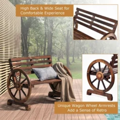Costway Outdoor Wooden Wagon Wheel Garden Bench 2-Person Slatted Seat Armrests Rustic 14 Costway Outdoor Wooden Wagon Wheel Garden Bench 2-Person Slatted Seat Armrests Rustic -Costway GUEST 3a4782c3 9865 46a0 80fe 3a5944879bec