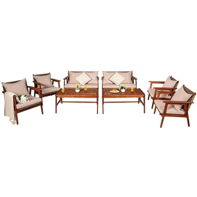 Costway 8PCS Patio Rattan Furniture Set Acacia Wood Frame Cushioned Sofa Chair Garden 1 Costway 8PCS Patio Rattan Furniture Set Acacia Wood Frame Cushioned Sofa Chair Garden