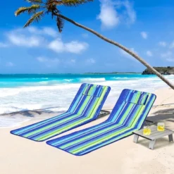 Costway 3-Piece Beach Lounge Chair Mat Set 2 Adjustable Lounge Chairs With Table BlueStripe 21 Costway 3-Piece Beach Lounge Chair Mat Set 2 Adjustable Lounge Chairs With Table BlueStripe -Costway GUEST 3a580568 af17 4593 95e7 9dea21274b85