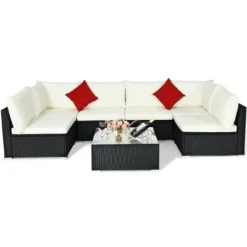 Costway 7PCS Patio Rattan Furniture Set Sectional Sofa Cushioned Glass Table Steel Frame -Costway GUEST 3a6f8ef0 9eb8 42b3 aaba fc46919eff4f