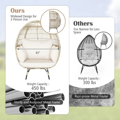 Costway Patio Oversized Rattan Egg Chair Lounge Basket With 4 Cushions For Indoor Outdoor 7 Costway Patio Oversized Rattan Egg Chair Lounge Basket With 4 Cushions For Indoor Outdoor - Image 7