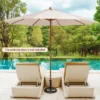 10FT Patio Wooden Market Table Umbrella Pulley W/8 Bamboo Ribs Sunshade Canopy