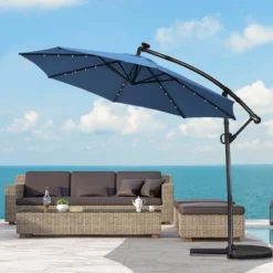 Costway 10FT Patio Offset Umbrella Solar Powered LED 360Degree Rotation Aluminum Blue 13 Costway 10FT Patio Offset Umbrella Solar Powered LED 360Degree Rotation Aluminum Blue -Costway GUEST 3a846b57 c459 4980 9469 d707e1164eaf