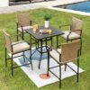Costway 5PCS Outdoor Bistro Set Rattan Bar Stool Table Set With Cushions Steel Frame