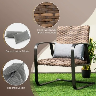Costway 3 PCS Patio Rattan Furniture Bistro Set C-Spring Chair Padded Seat & Back Pillow 6 Costway 3 PCS Patio Rattan Furniture Bistro Set C-Spring Chair Padded Seat & Back Pillow - Image 6