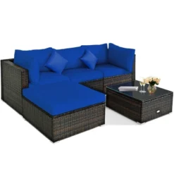 Costway 5PCS Outdoor Patio Rattan Furniture Set Sectional Conversation TurquoiseNavyBlack Cushion -Costway GUEST 3b127672 65b2 4bc7 8ed0 7fc77a6d5b34