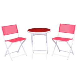 Costway 3 PCS Folding Bistro Table Chairs Set Garden Backyard Patio Furniture Red